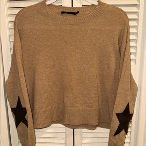 Raffi Camel/Tan Cashmere Sweater w/ Leather Star on Elbows Size Small